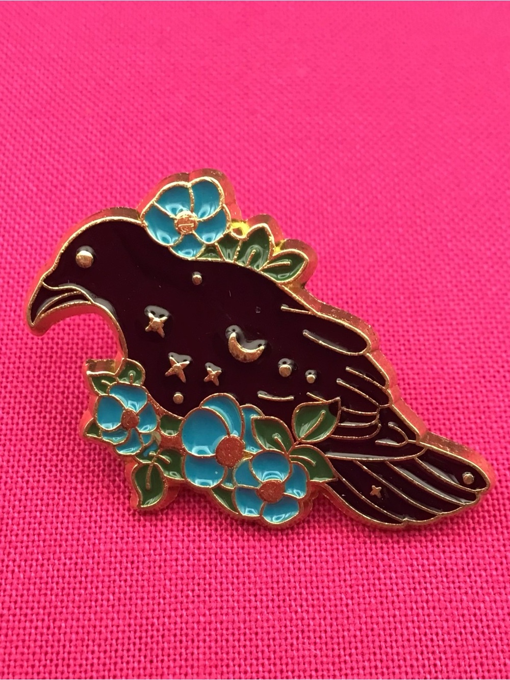 Crow and Flowers Enamel Pin